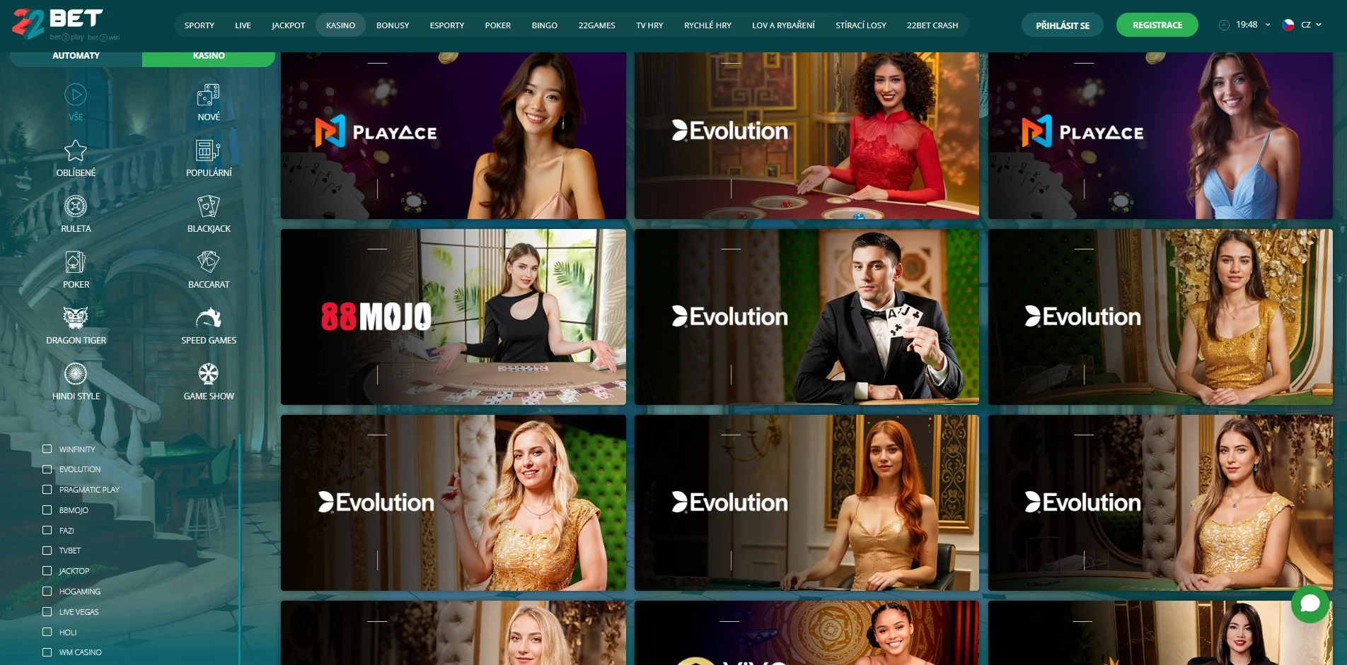 22bet casino cs live games