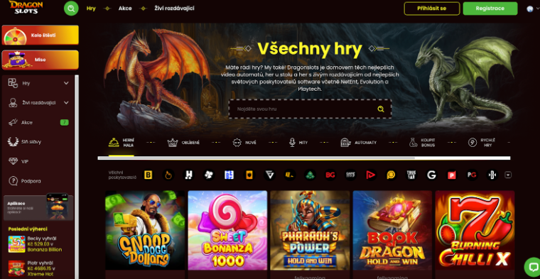 Nabídka her je v Dragonslots