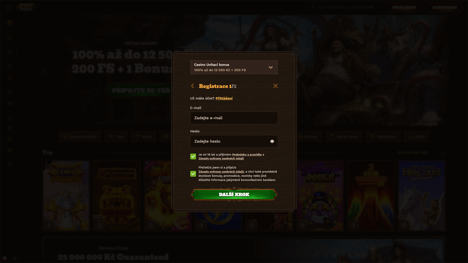 Registrace v Kasinu FatPirate