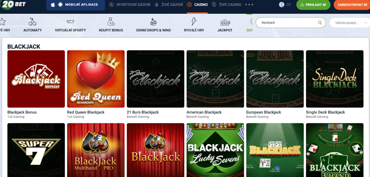 Blackjack ve 20Bet Casino