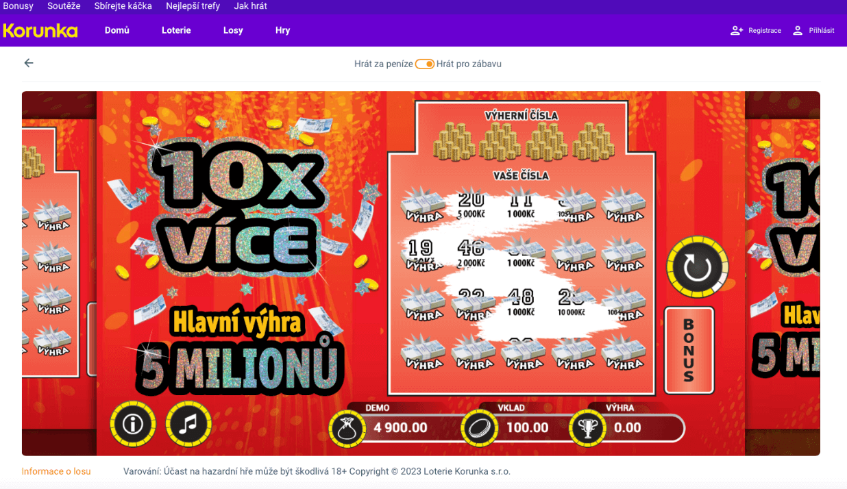 Loterie Korunka – online a s bonusy