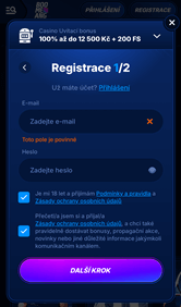 Zadejte email a vytvorte si heslo